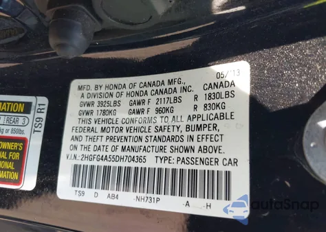 2013 Honda Civic Si z USA, uszkodzony, nr VIN 2HGFG4A55DH704365